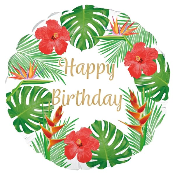 Oaktree Tropical Happy Birthday Balloon White/Green/Red One Size