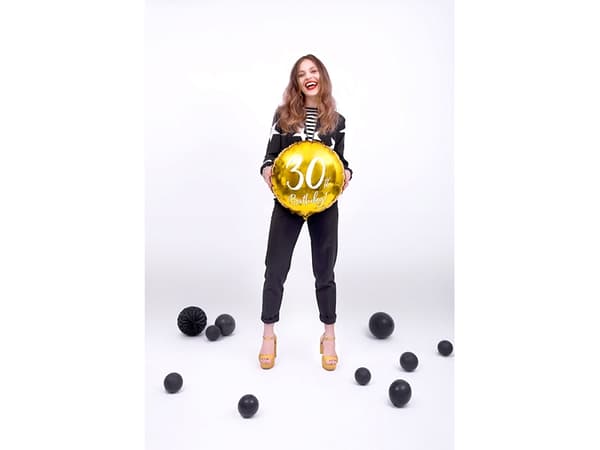 PartyDeco FB24M-30-019-KARTON, Kulta, Valkoinen, Pyöreä, Kalvo, Syntymäpäivä, Englanti, 50 kpl