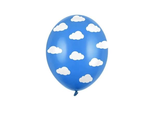 PartyDeco SB14P-230-001-6, Toy balloon, Latex, Blå, Hvit, Oval, 30 cm, 6 stykker