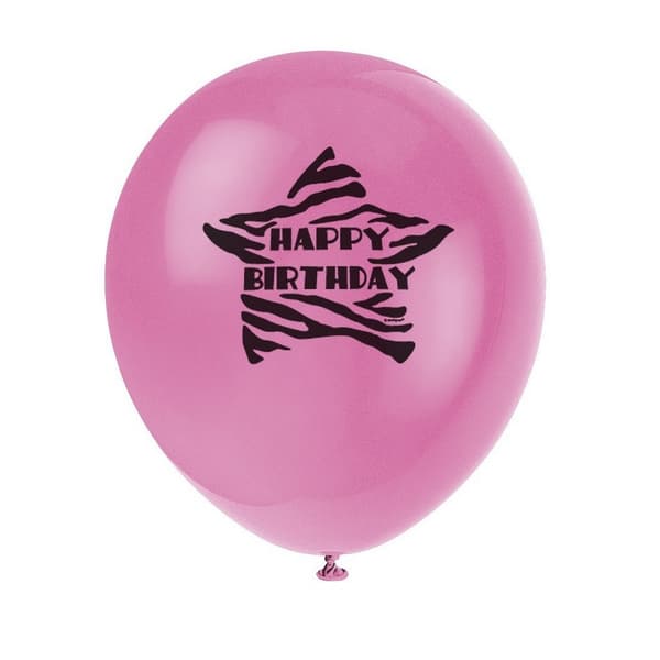 Unique Party Födelsedagsballong i latex med zebratryck (8-pack) Pink/Black One Size