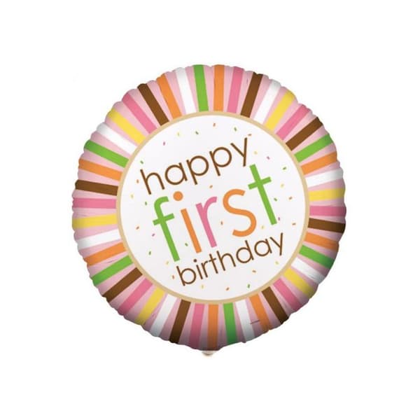 Contrast Striped 1st Birthday Foil Balloon Multicoloured One Size