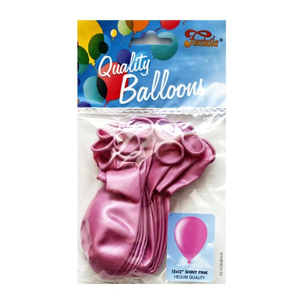 Fantasia Latex Shiny Balloons (Pack of 15) Pink One Size