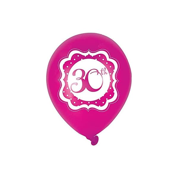 Latex Dotted 30th Birthday Balloons (Pack of 6) Pink One Size