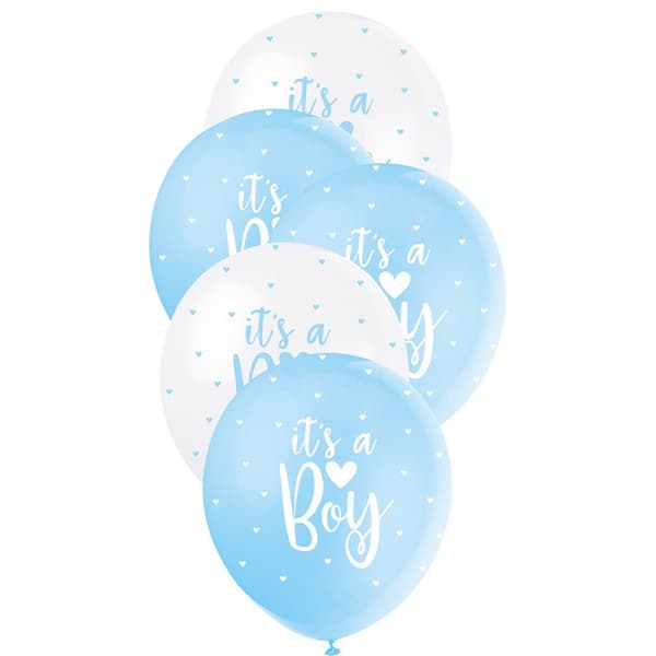Unique Party Its A Boy Latex Pearlised Baby Shower Balloons (Pack of 5) Blue/White One Size