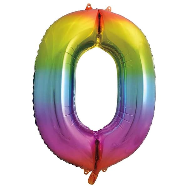 Unique Party Number 0 Glitz Foil Balloon Rainbow One Size