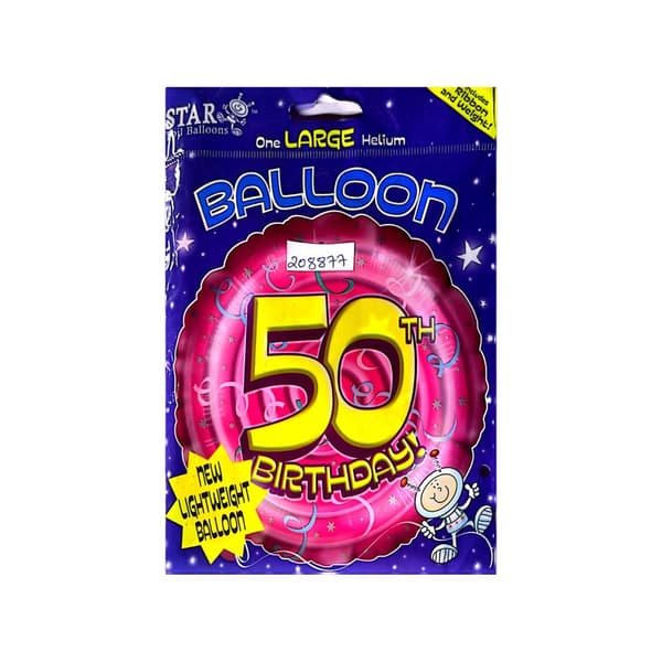 Star Lightweight 50th Birthday Foil Balloon Pink/Yellow/Blue One Size