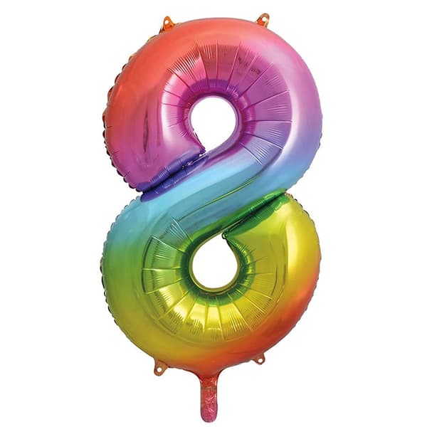Unique Party 8 Number Foil Balloon Rainbow One Size