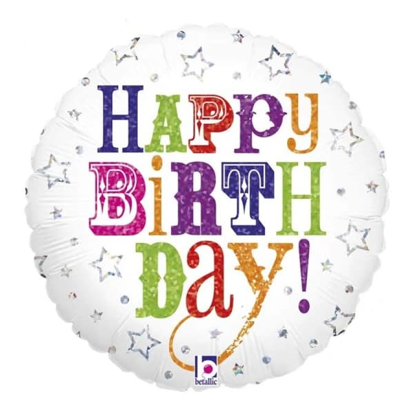 Oaktree Betallic Holographic Birthday Foil Balloon White One Size