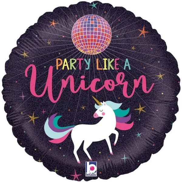 Oaktree Party Like A Unicorn Holographic Foil Balloon Black/Multicoloured One Size