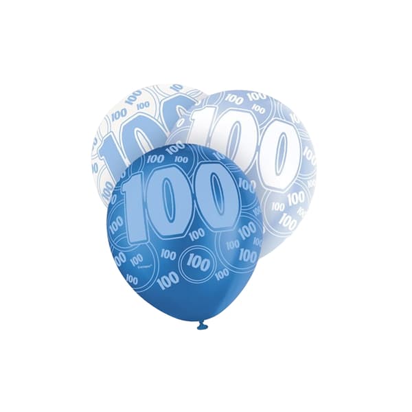 Unique Party Ballonger i latex för 100-årsdagen (6 st) Blue/White One Size