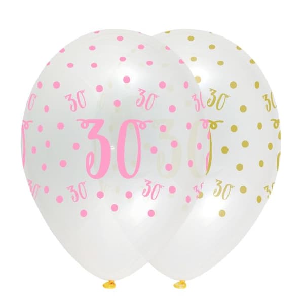 Creative Party Latex 30th Birthday Balloons (Pack of 6) Clear/Pink One Size