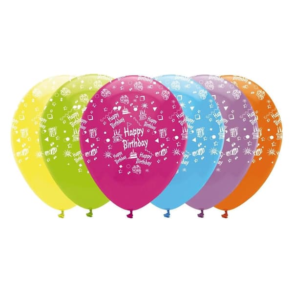 Creative Party Latex Printed Happy Birthday Balloons (Pack of 6) Multicoloured One Size