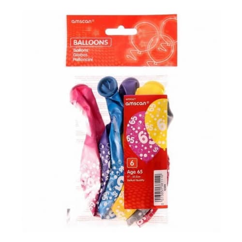Amscan Latex 65th Birthday Balloons (Pack of 6) Multicoloured One Size