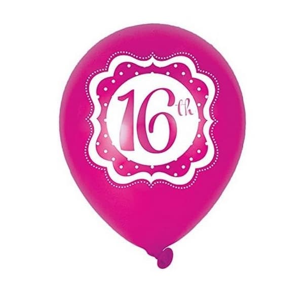 Latex 16th Birthday Balloon (Pack of 6) Pink/White One Size
