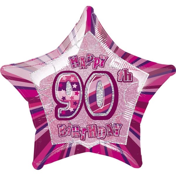 Unique Party Happy 90th Birthday Pink Star Foil Balloon Pink One Size