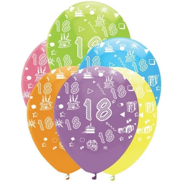 Creative Party Latex 18th Balloons (Pack of 6) Multicoloured One Size