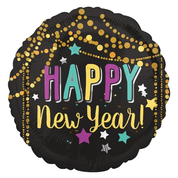 Amscan Happy New Year Sparkle Foil Balloon Black/Gold One Size