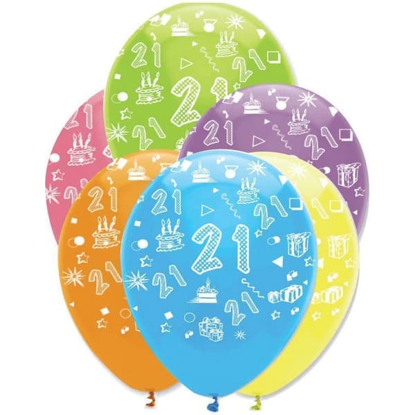 Creative Party Latex 21st Birthday Balloon (Pack of 6) Multicoloured One Size