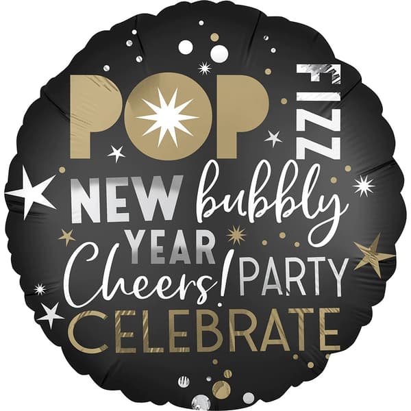 Amscan Celebrate New Year Satin Foil Balloon Black/Gold/Silver One Size