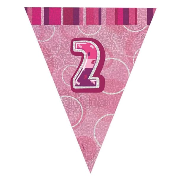 Unique Party Foil Glitz 2nd Birthday Bunting Pink One Size
