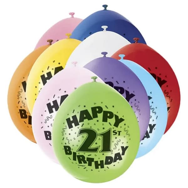 Unique Party Latex 21st Birthday Balloons (Pack of 10) Multicoloured One Size