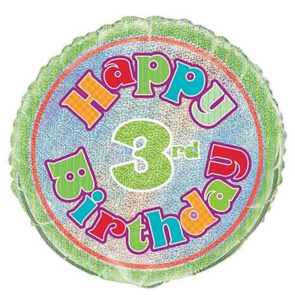 Unique Party Prism 3rd Birthday Foil Balloon Multicoloured One Size