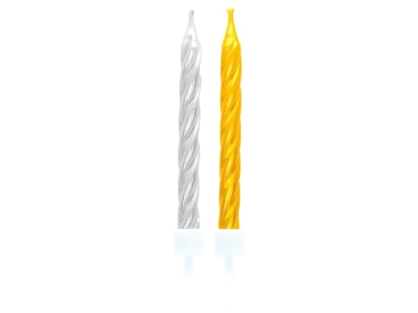 Amscan 551760, Silver, Gul, 10 styck, Candles, 63 mm