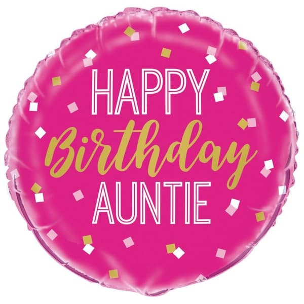Unique Party Happy Birthday Auntie Round Foil Balloon Pink One Size