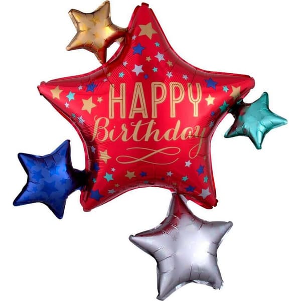Amscan SuperShape Satin Star Cluster Happy Birthday Foil Balloon Red/Multicoloured One Size