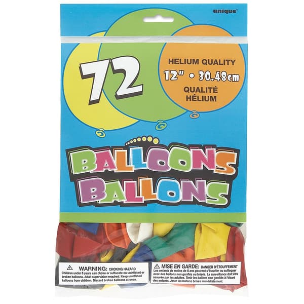 Unique Party Latex Plain Balloons (Pack of 72)