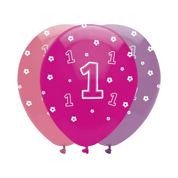Creative Party Latex nummer 1:a födelsedagsballong (Förpackning med 6) Pink/Purple One Size