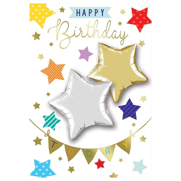 Sensations Stars Happy Birthday Foil Balloon (Pack of 2) Gold/Silver One Size