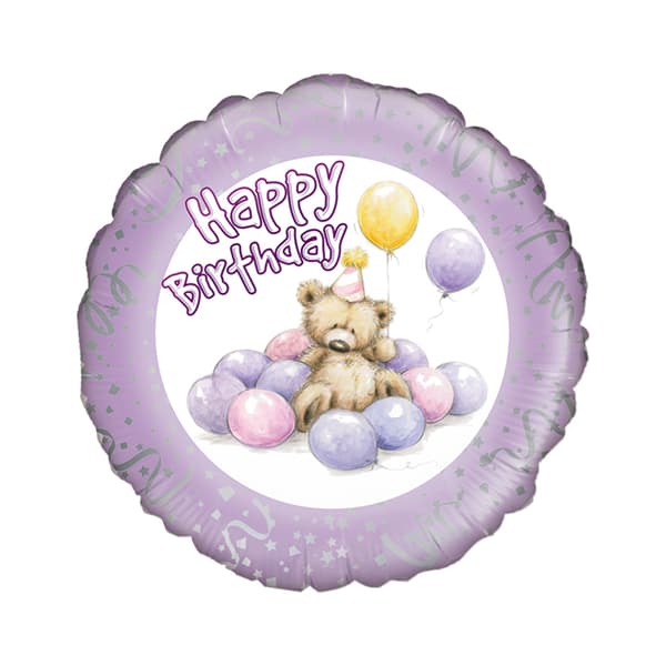 Oaktree Happy Cute Bear Birthday Foil Balloon Purple One Size