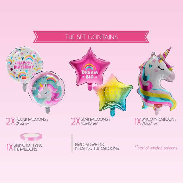 Folieballonger Let's Party Enhörning 5-pack Legami