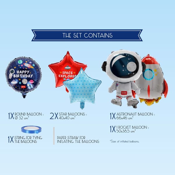Folieballonger Let's Party Rymden 5-pack Legami
