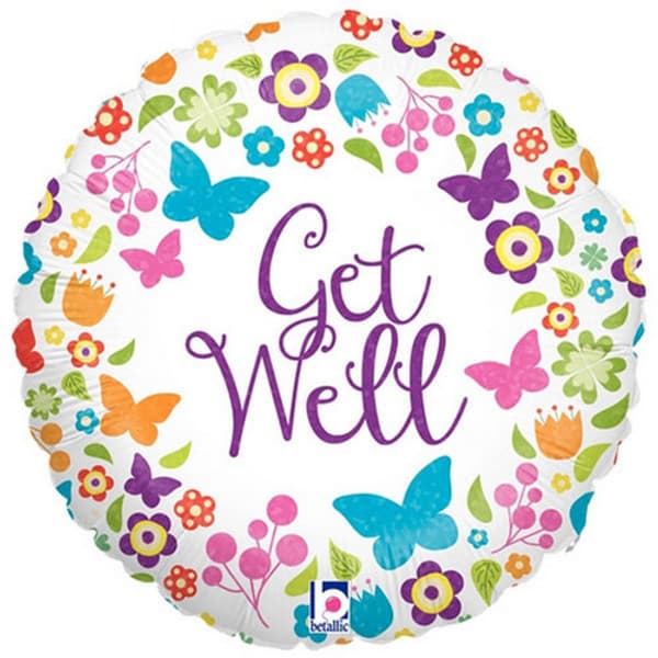 Oaktree Get Well Holographic Flowers And Butterflies Foil Balloon