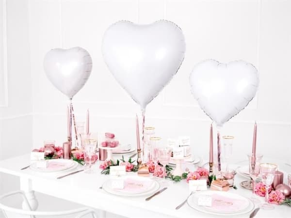PartyDeco FB23M-008-KARTON, Hvit, Hjerteformet, Folie, Kjærlighet, 61 cm, 50 stykker