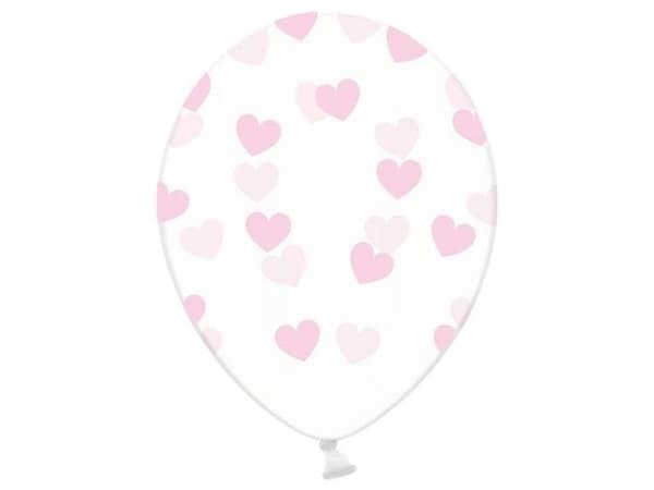 Kirkkaat ilmapallot vaaleanpunaisilla sydämillä, 6 kpl.