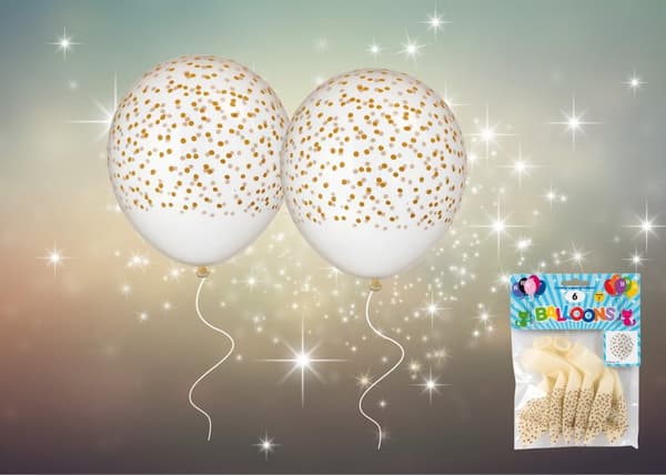 Ballong Konfetti Prickar 6-pack 30 cm Latex