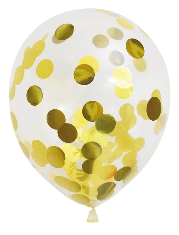 Ballong Konfetti Prickar Guld 6-pack 30 cm Latex