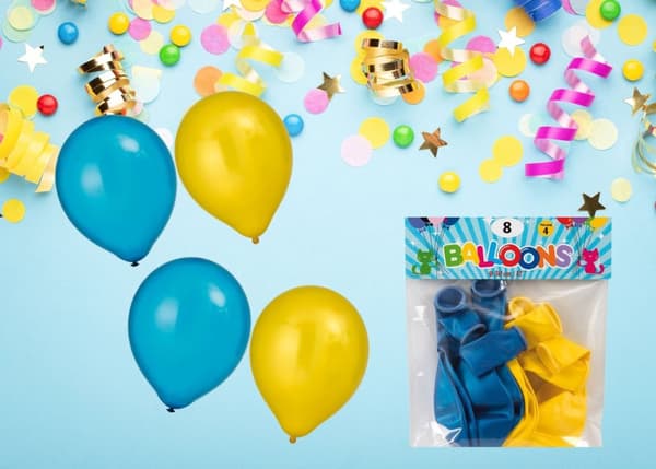 Ballong Metallic Gul & Blå 8-pack Latex