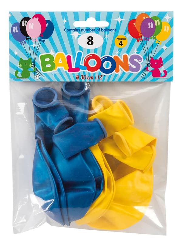 Ballong Metallic Gul & Blå 8-pack Latex