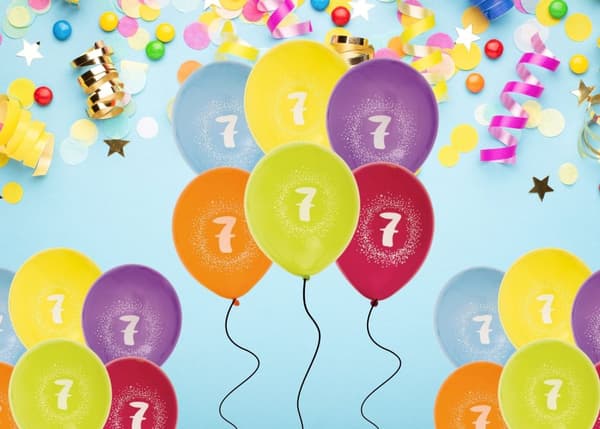 Ballong Födelsedag 7 år 6-pack Latex Mixade