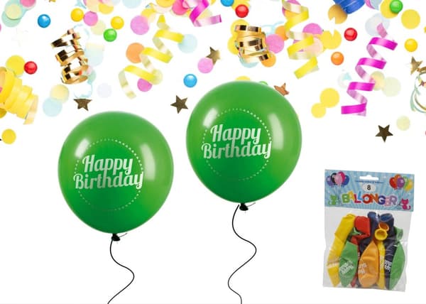 Ballong Happy Birthday 8-pack Latex Mixade