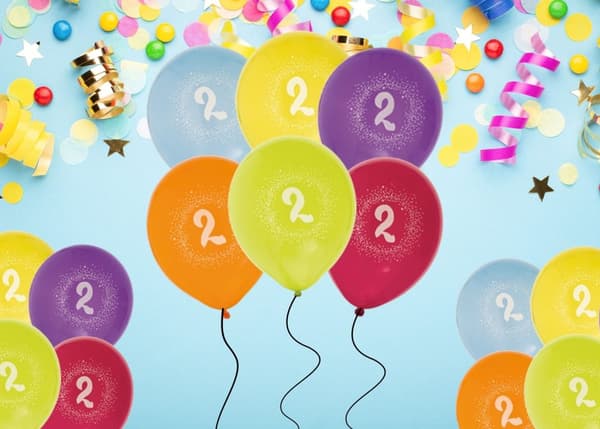 Ballong Födelsedag 2 år 6-pack Latex Mixade