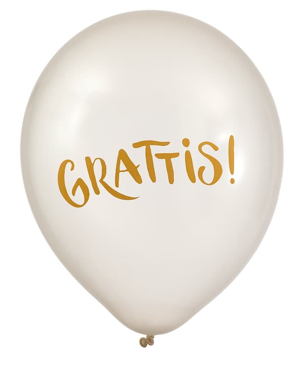 Ballong Grattis Vit Pearl 6-pack Latex