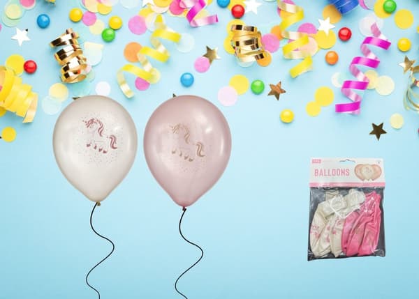 Ballong Unicorn Enhörning Rosa/Vita 8-pack Latex