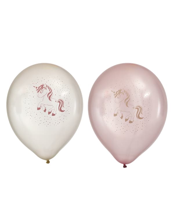 Ballong Unicorn Enhörning Rosa/Vita 8-pack Latex