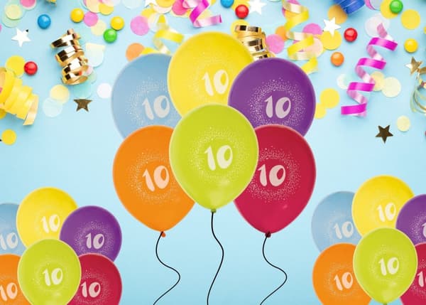 Ballong Födelsedag 10 år 6-pack Latex Mixade