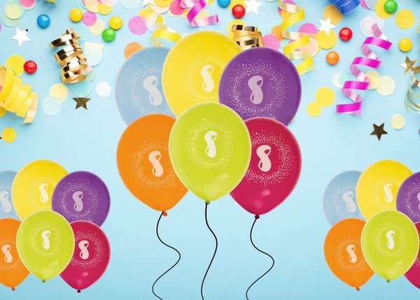 Ballong Födelsedag 8 år 6-pack Latex Mixade